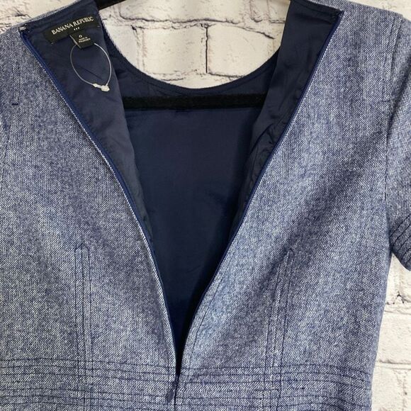 Banana Republic Stitch Detail Short Sleeve Wool Blend Sheath Dress Chambray Size - Picture 11 of 16